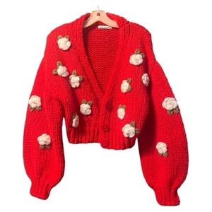 Pretty Garbage Red Rose Knitted Sweater 
Size Small